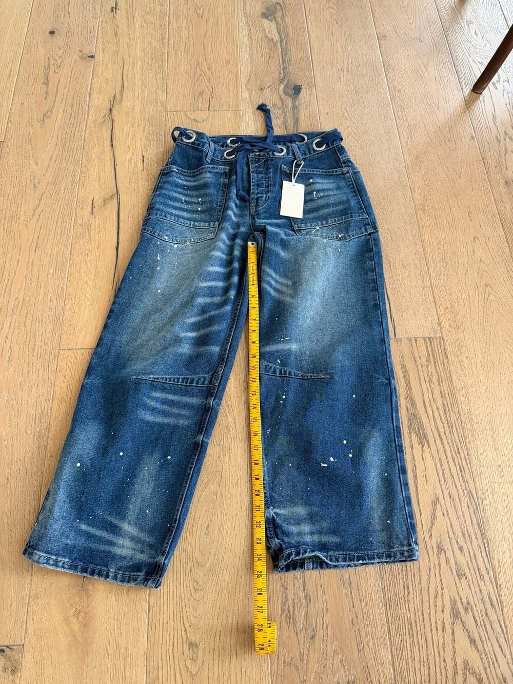 Women's Blue Washed Wide Leg Jeans - Picture 6 of 7